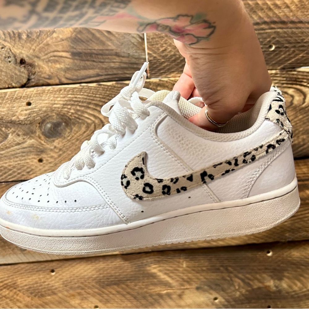 Nike White and Black Leopard Print Women's Sneakers